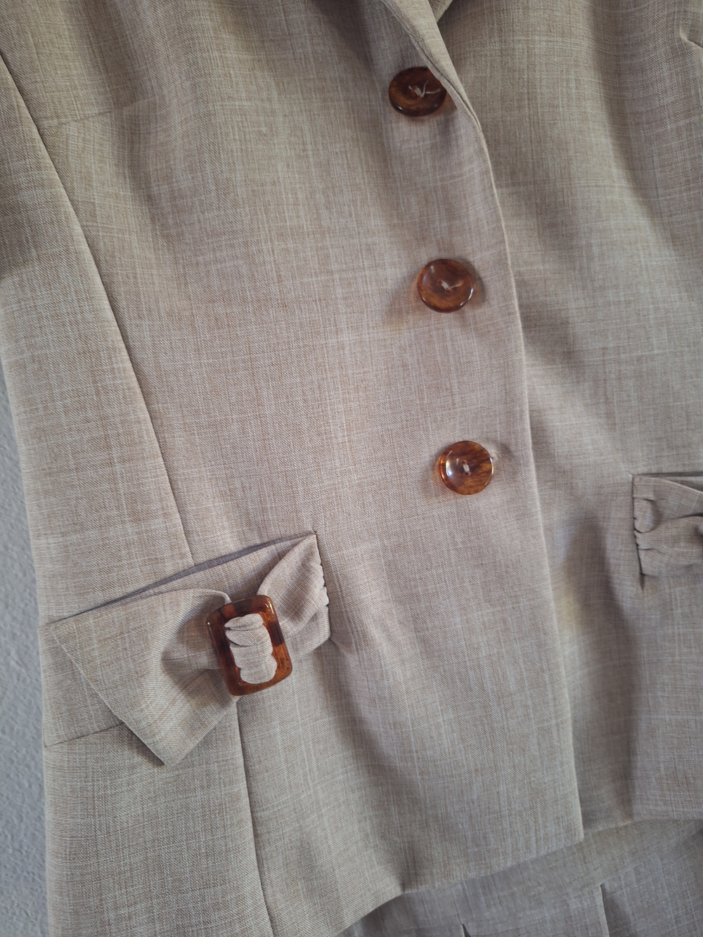 Perceptions Beige Short-Sleeve Skirt Suit - Picture 6 of 6